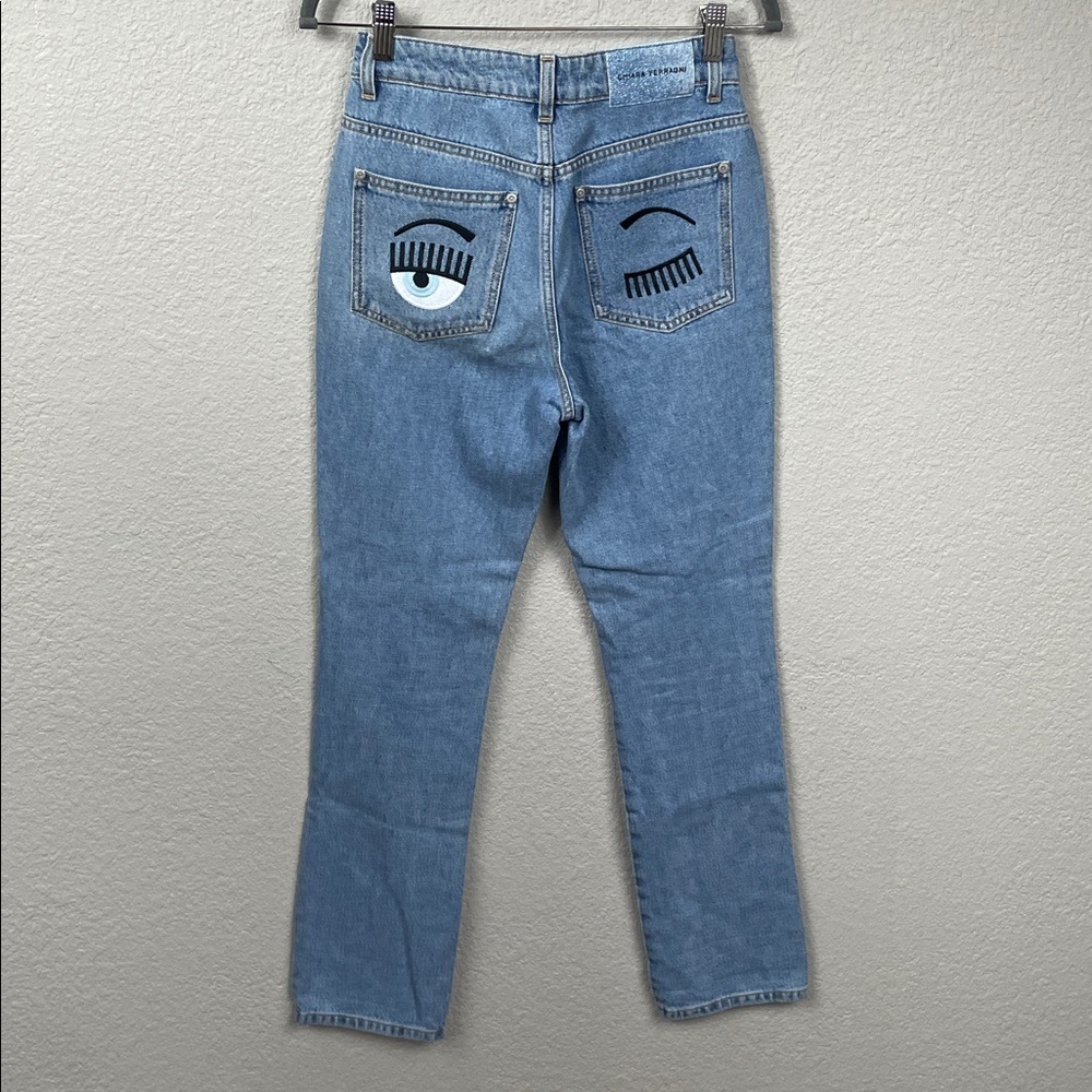Chiara Ferragni Flirting Pockets Embroidered Slim Jeans Classic Blue Sz 27 - Picture 4 of 12